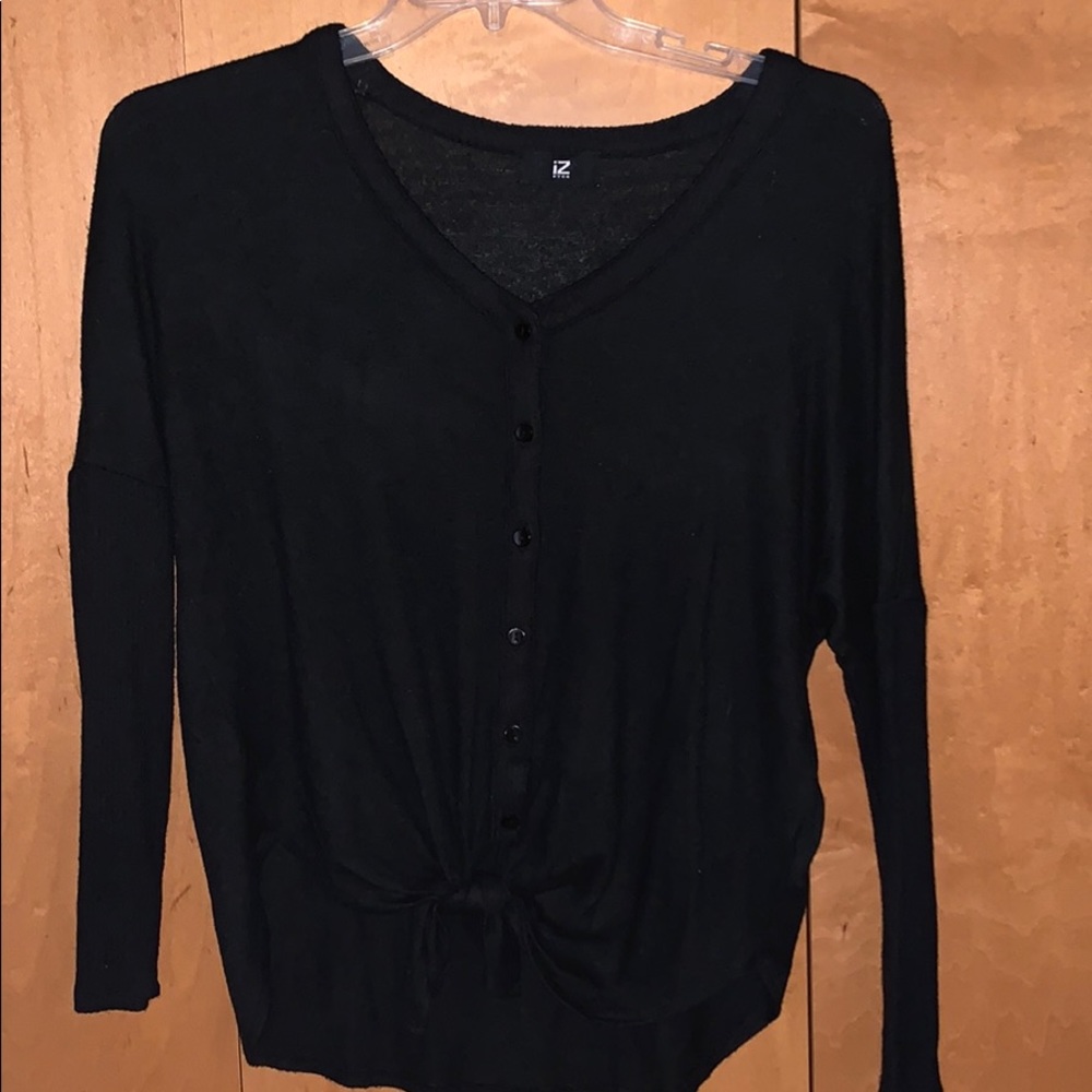 Button up front tie sweater